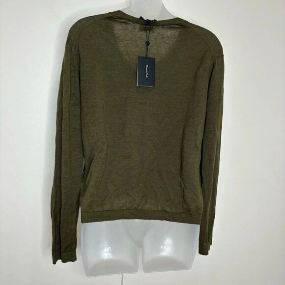 Massimo Dutti Green 100% Linen V-Neck lightweight Sweater Size XS NWT Minimalist - Picture 3 of 9
